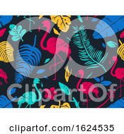 Poster, Art Print Of Stencil Tropical Flamingo Seamless Background