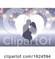 Silhouette Of A Kissing Couple In A Heart