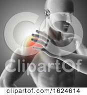 3D Medical Image With Male Figure Holding Shoulder In Pain