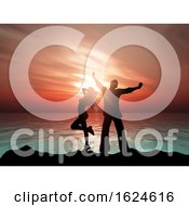 Poster, Art Print Of 3d Sunset Ocean Landscape With Silhouette Of A Couple