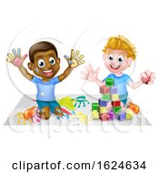 Cartoon Boys Playing With Toys