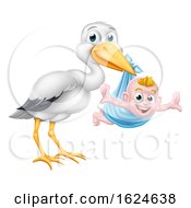 Poster, Art Print Of Stork Cartoon Pregnancy Myth Bird With New Baby