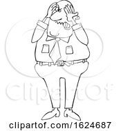 Poster, Art Print Of Cartoon Lineart Aggravated Black Business Man Grabbing His Face