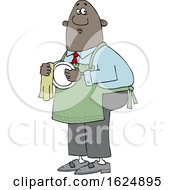 Cartoon Black Man Drying Dishes