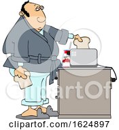 Cartoon White Man Putting Bread In A Toaster