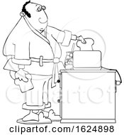 Cartoon Black And White Man Putting Bread In A Toaster