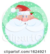 Poster, Art Print Of Christmas Santa Claus Face In A Green Snowy Circle