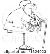 Cartoon Lineart Black Senior Woman With A Cane And Her Teeth In A Jar