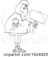 Poster, Art Print Of Cartoon Black And White Angry Chubby Woman Holding Out A Fist And A Sign