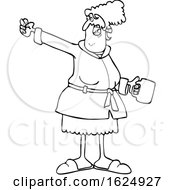 Cartoon Black And White Angry Woman In A Robe Holding Coffee And Waving A Fist
