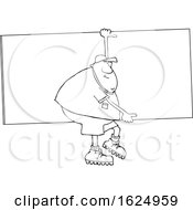 Cartoon Black And White Male Worker Carrying A Giant Board
