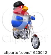 3d Chubby French Chicken Riding A Chopper Motorcycle On A White Background by Julos