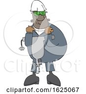 Poster, Art Print Of Cartoon Black Worker Man Carrying A Jackhammer