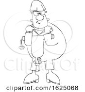 Cartoon Black And White Worker Man Carrying A Jackhammer