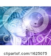 Poster, Art Print Of 3d Medical Background With Male Head Brain Dna Strands And Virus Cells