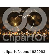 Valentines Day Background With Gold Heart On Bokeh Lights