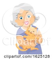 Poster, Art Print Of Senior Woman Carry Cat Pet Illustration