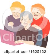 Poster, Art Print Of Senior Woman Friends Laptop Illustration