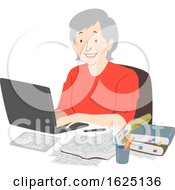 Poster, Art Print Of Senior Woman Writer Laptop Notes Illustration