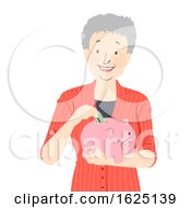 Poster, Art Print Of Senior Woman Saves Piggy Bank Illustration