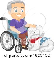 Poster, Art Print Of Senior Man Wheelchair Service Dog Illustration