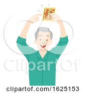 Poster, Art Print Of Senior Man Win Card Game Illustration