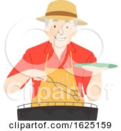 Poster, Art Print Of Senior Man Barbecue Illustration