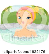 Girl Onsen Bath Outdoor Illustration