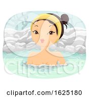 Girl Winter Snow Onsen Bath Illustration