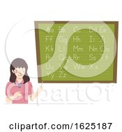 Poster, Art Print Of Girl Teacher Blackboard Alphabet Illustration