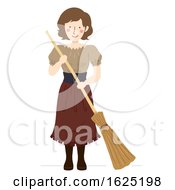 Poster, Art Print Of Girl Medieval Peasant Broom Illustration