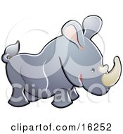 Poster, Art Print Of Adorable Gray Rhino With Pink Ears And White Horns