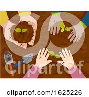 Poster, Art Print Of Hands Kids Plant Top View Illustration
