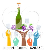 Poster, Art Print Of Hands Wine Tasting Bottle Glass Illustration