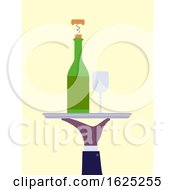 Poster, Art Print Of Hand Wine Bottle Glass Waiter Illustration