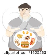 Poster, Art Print Of Man Big Tummy Junk Foods Illustration