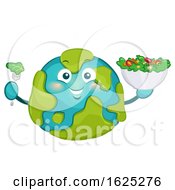 Mascot Big Earth Eat Salad Illustration