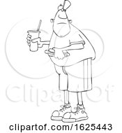 Poster, Art Print Of Cartoon Lineart Black Man Holding A Fountain Soda And Hot Dog