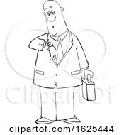 Poster, Art Print Of Cartoon Lineart Black Business Man Checking His Watch