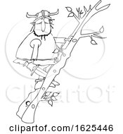 Poster, Art Print Of Cartoon Black And White Viking Climbing A Ladder Made Of Tree Branches