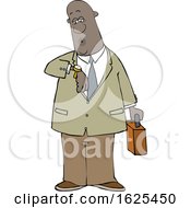 Cartoon Black Business Man Checking His Watch