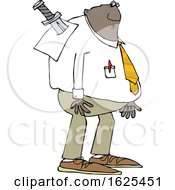 Cartoon Black Business Man Stabbed In The Back With A Sword