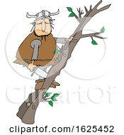 Poster, Art Print Of Cartoon Viking Climbing A Ladder Made Of Tree Branches