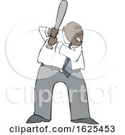 Poster, Art Print Of Cartoon Tough Black Business Man Batting In A Baseball Game
