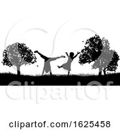 Poster, Art Print Of Little Kids Playing In Park Outdoors Silhouette