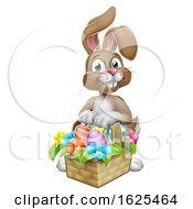 Poster, Art Print Of Easter Bunny Rabbit Eggs Hunt Basket Cartoon