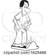 Poster, Art Print Of Cartoon Lineart Black Man Standing On A Scale And Realizing He Gained Weight