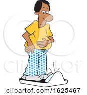 Poster, Art Print Of Cartoon Black Man Standing On A Scale And Realizing He Gained Weight