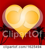 Love Heart On Red Background And Palm Trees