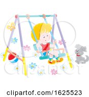 Poster, Art Print Of Puppy Watching A Boy Swing On A Playground